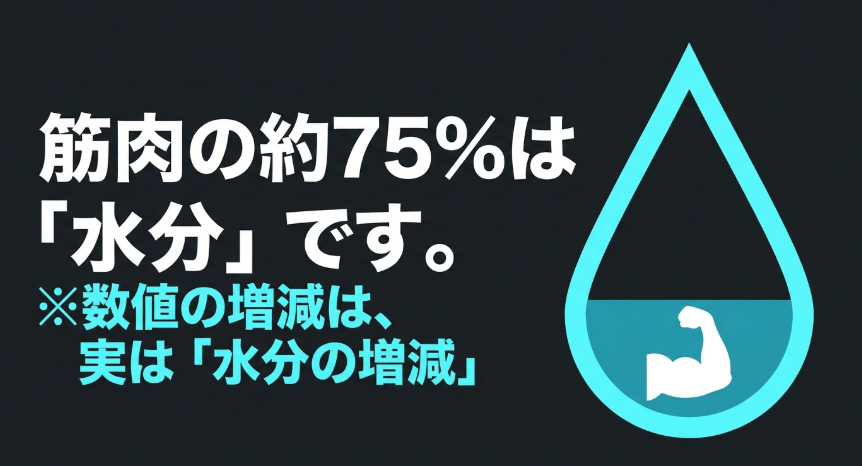 筋肉組織の約75%は水分で構成されているため、数値の増減は水分の増減によるもの