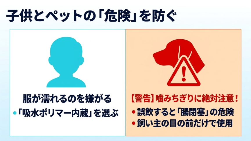 子供とペットの冷感アイテムの危険を防ぐ安全対策(服濡れ対策・犬の誤飲注意)