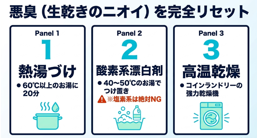 冷感タオルの生乾きのニオイを熱湯や酸素系漂白剤で完全リセットする方法