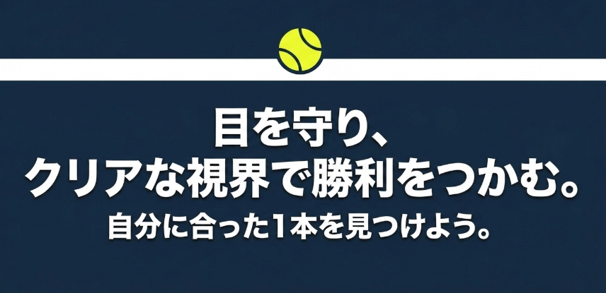 目を守り、クリアな視界で勝利をつかむために自分に合った1本を見つけようというメッセージ画像
